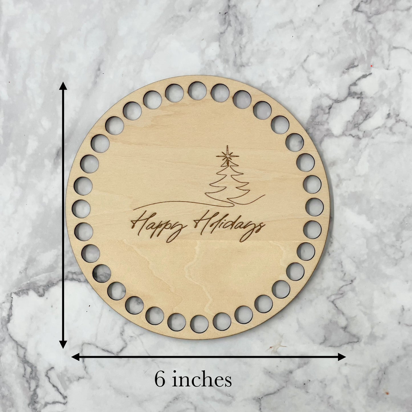 Holiday Engraved 6” Wooden Crochet Base –10mm Holes