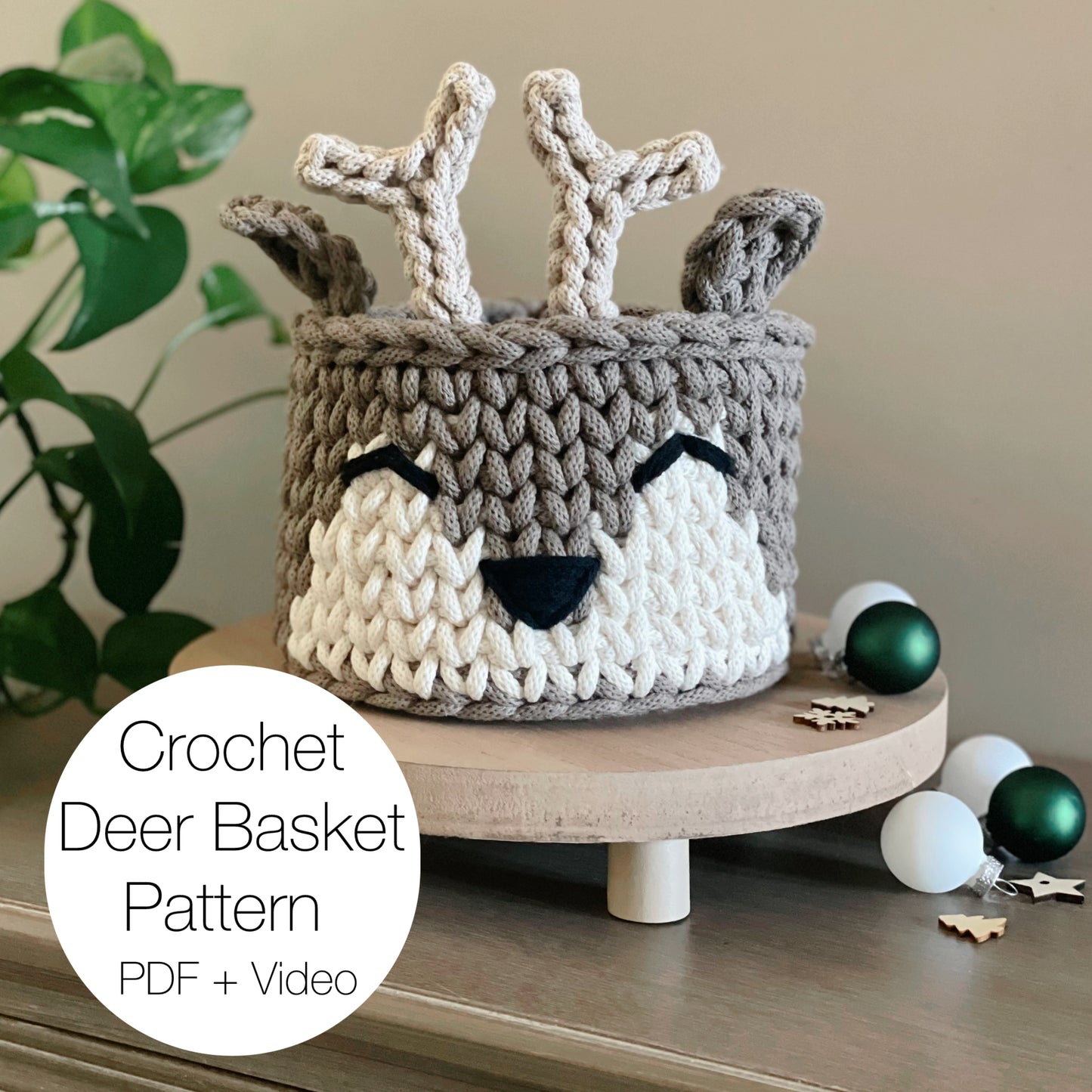 Crochet Deer Basket Pattern (PDF + Video Tutorial)
