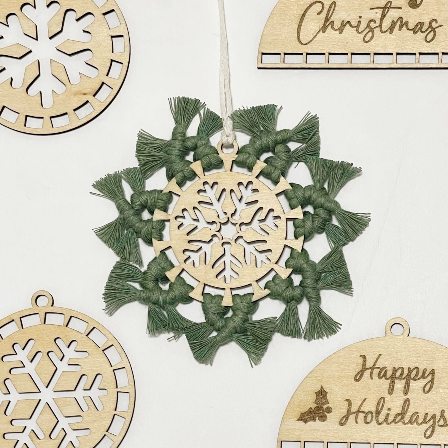 Wooden Macrame Ornament Set