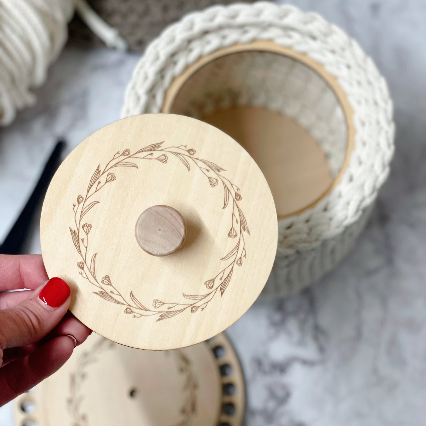 Wooden Crochet Base & Lid Set | 6” Basket Bottom, Top Ring & Lid Included | Secure Fit Design