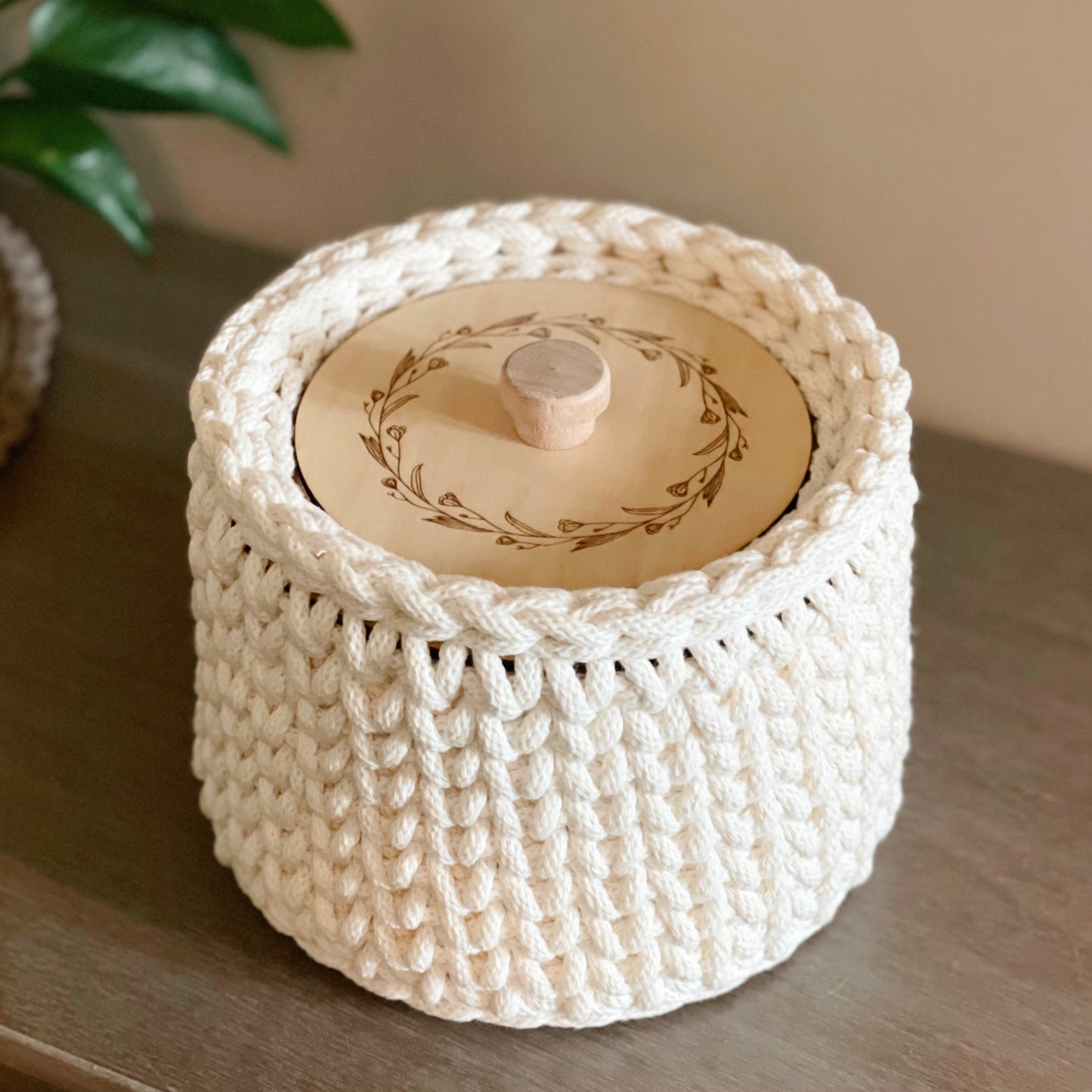 Wooden Crochet Base & Lid Set | 6” Basket Bottom, Top Ring & Lid Included | Secure Fit Design