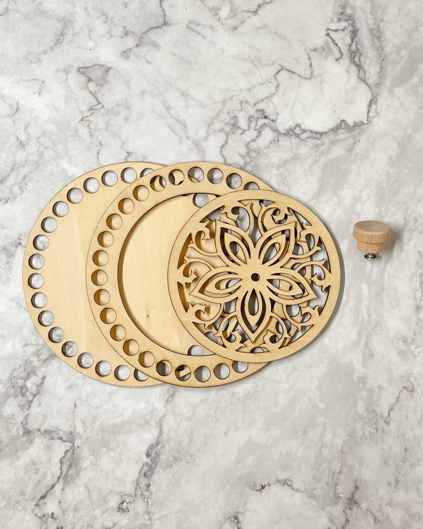 Wooden Crochet Base & Lid Set | 6” Basket Bottom, Top Ring & Lid Included | Secure Fit Design