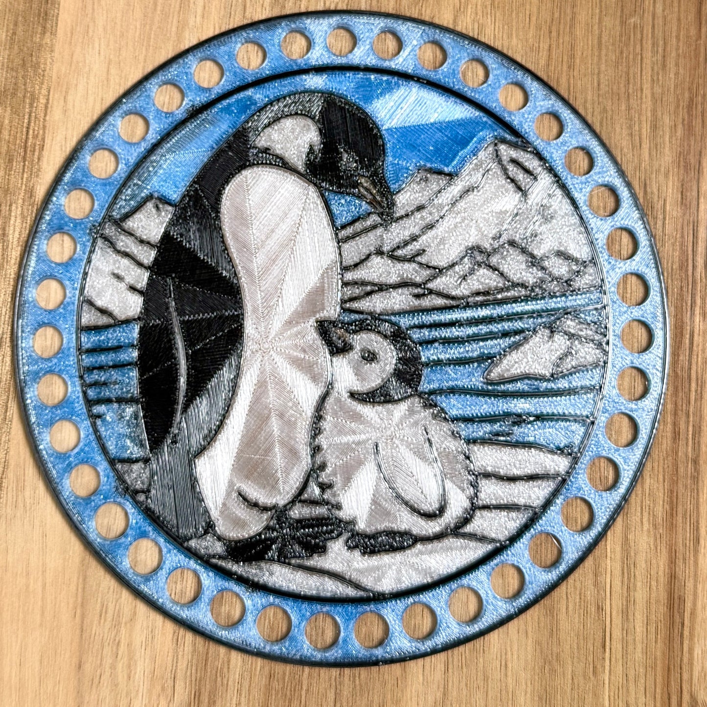 Stained Glass Penguins Base for Basket Making