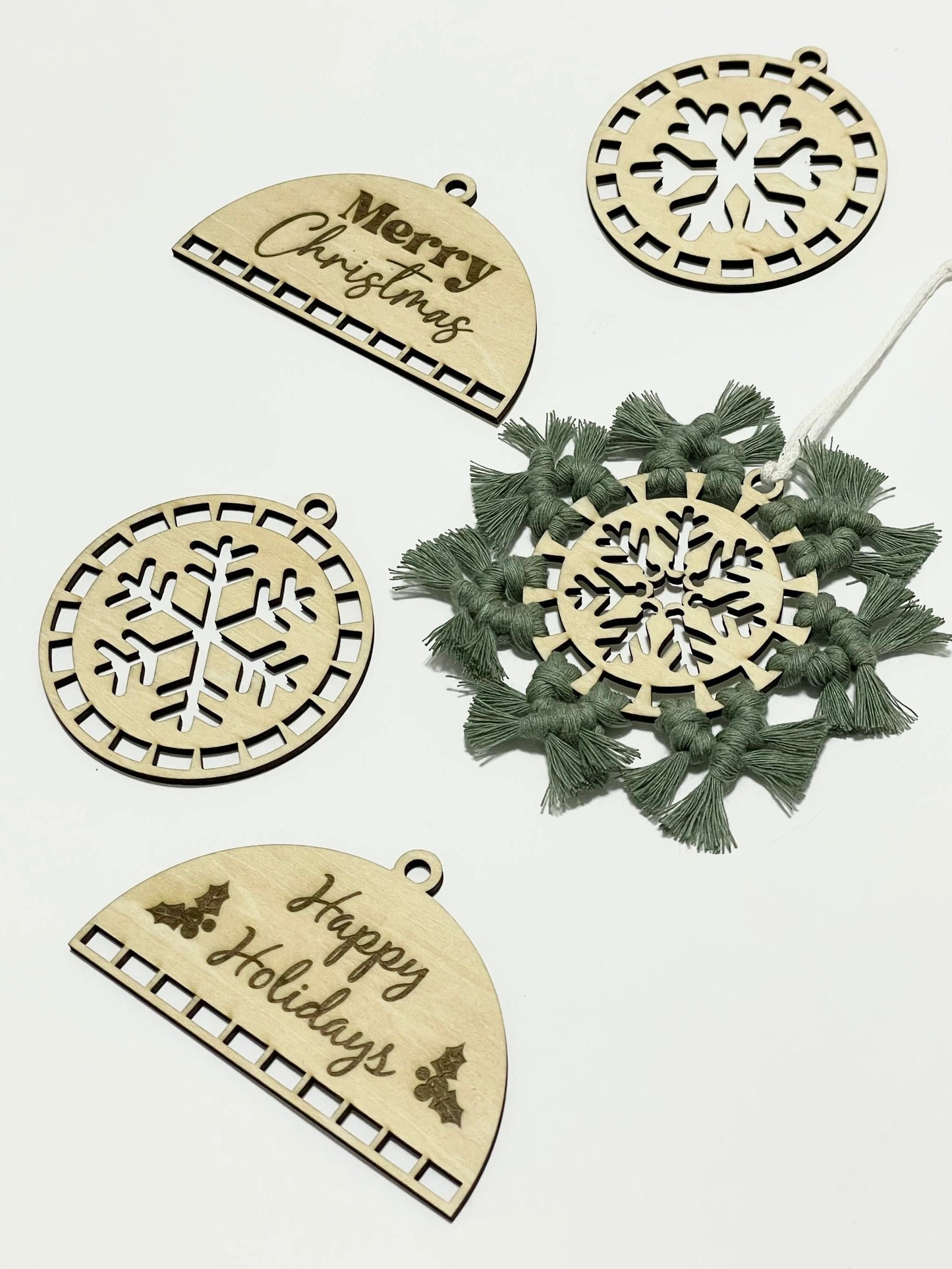 Wooden Macrame Ornament Set