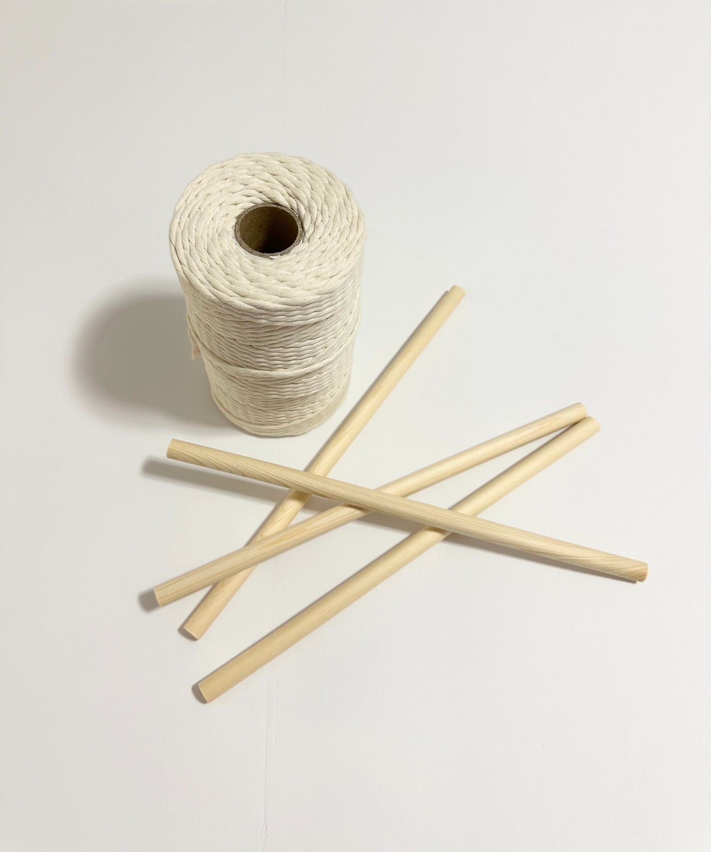 Wooden dowels, macrame supplies