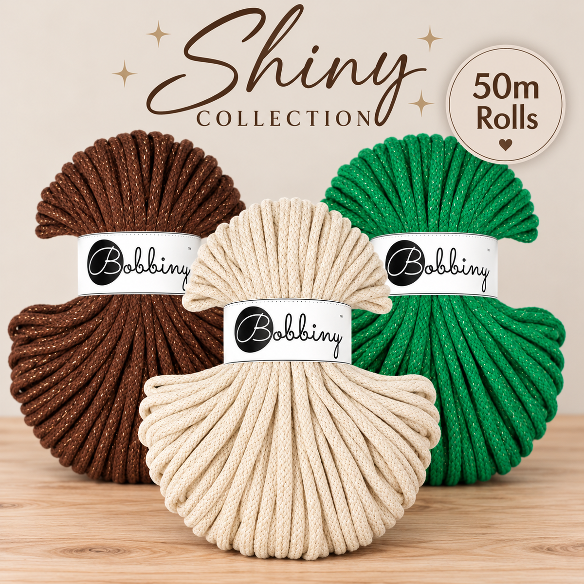 Bobbiny’s Shiny Collection | 5mm Braided Cord | 50m (1/2 Rolls)