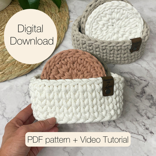 Crochet Basket & Coaster Set Pattern – PDF Download