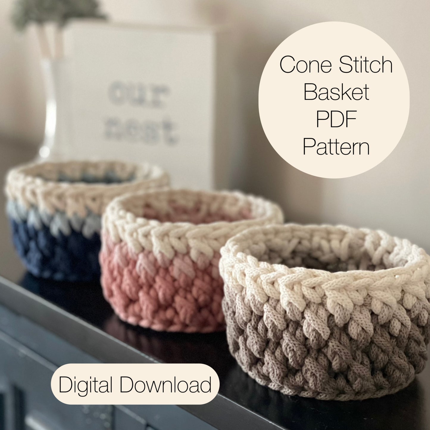 Cone Stitch Basket – PDF Crochet Pattern (with Pictures & Video Tutorial)