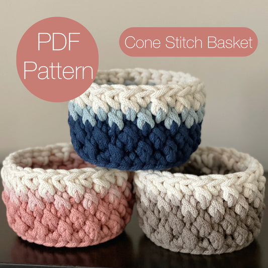 Cone Stitch Basket – PDF Crochet Pattern (with Pictures & Video Tutorial)