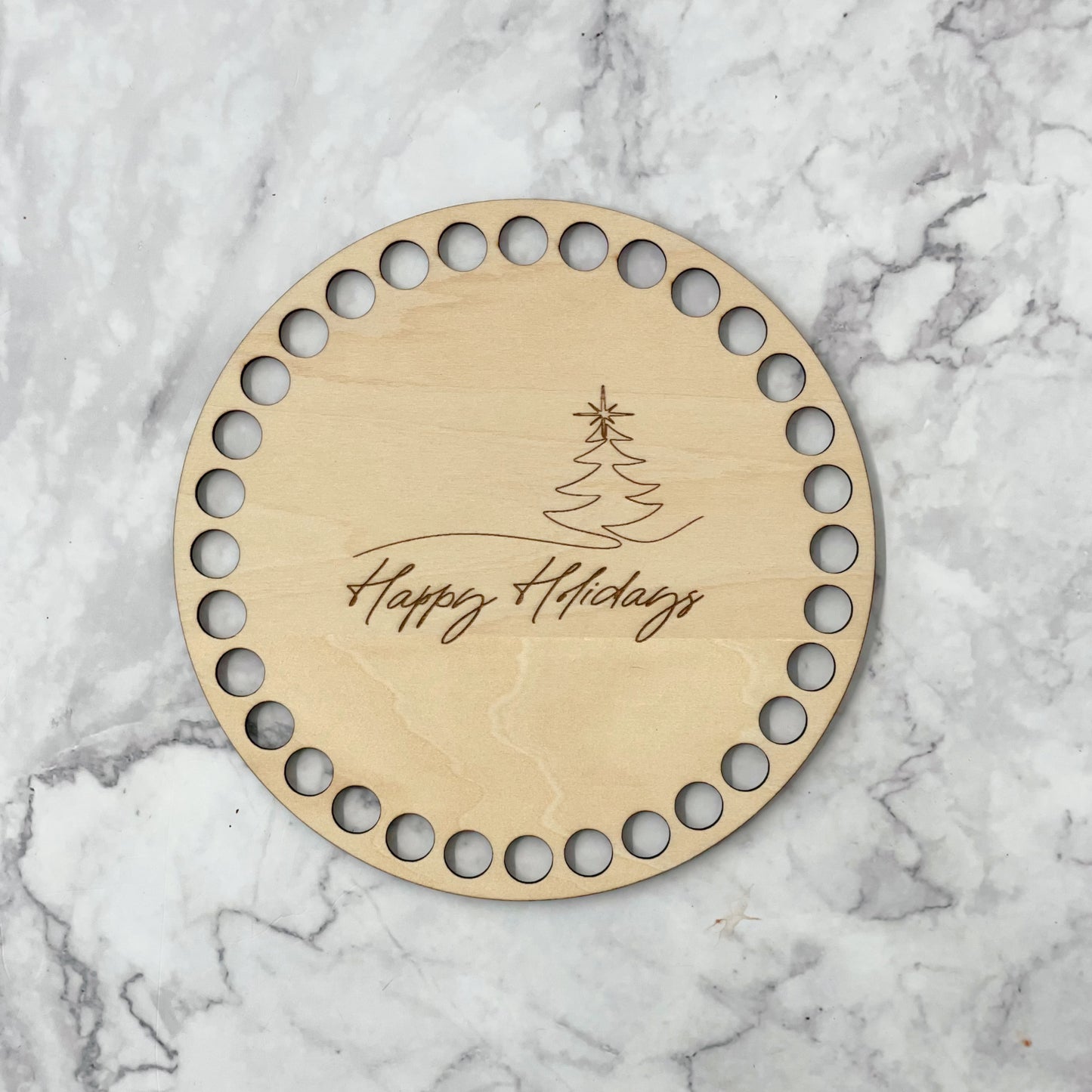 Holiday Engraved 6” Wooden Crochet Base –10mm Holes
