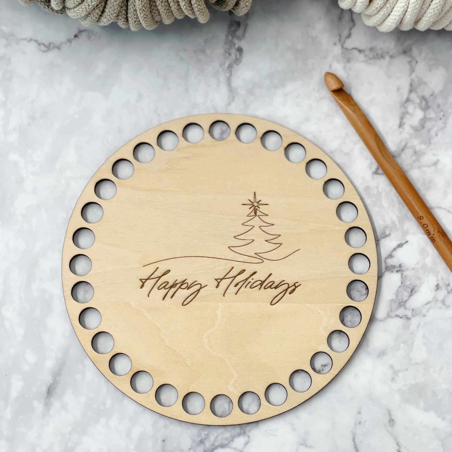 Holiday Engraved 6” Wooden Crochet Base –10mm Holes