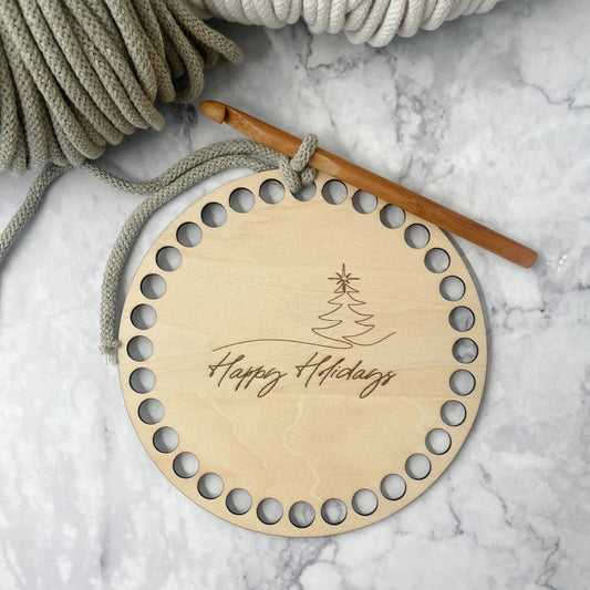 Holiday Engraved 6” Wooden Crochet Base –10mm Holes