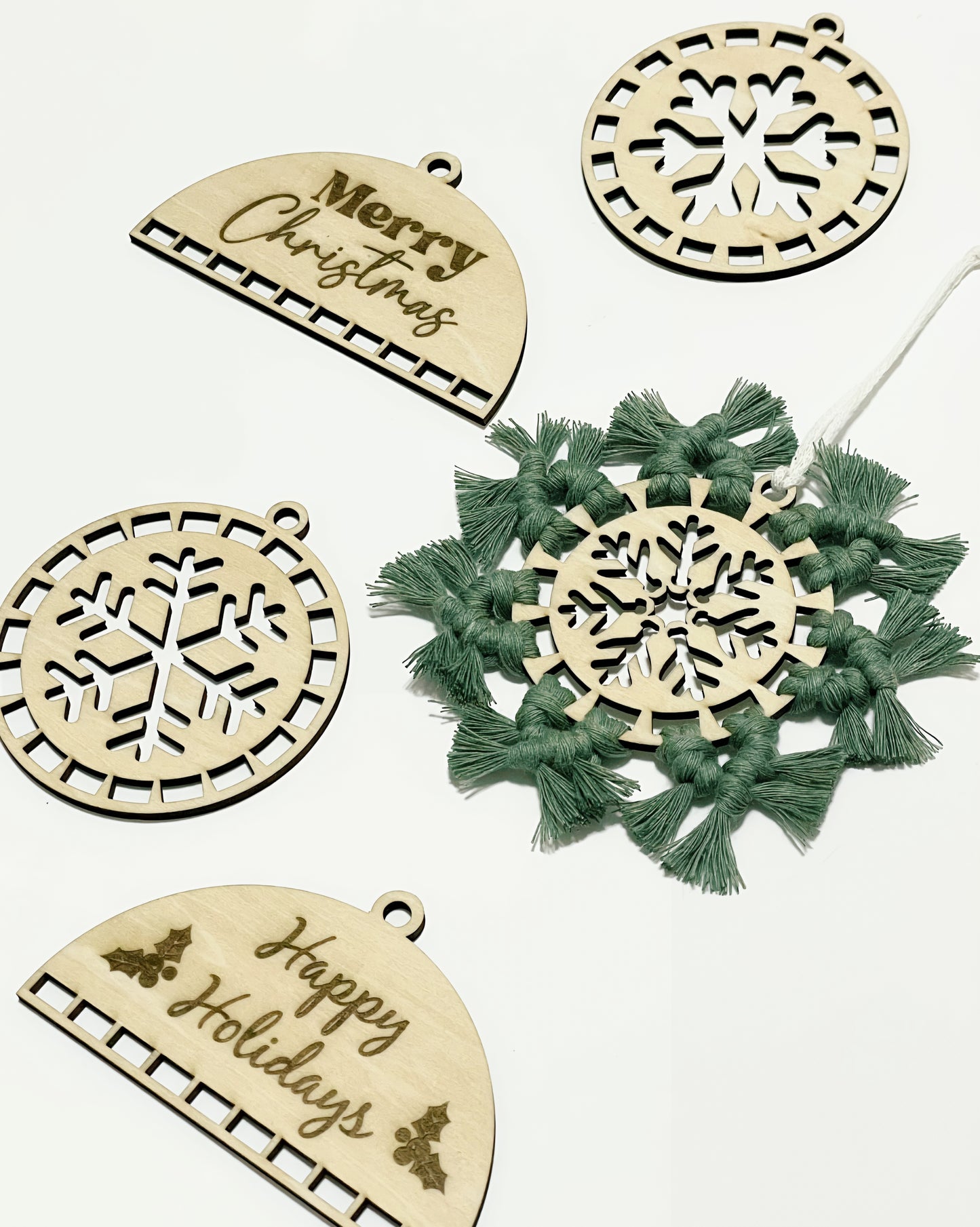 Wooden Macrame Ornament Set