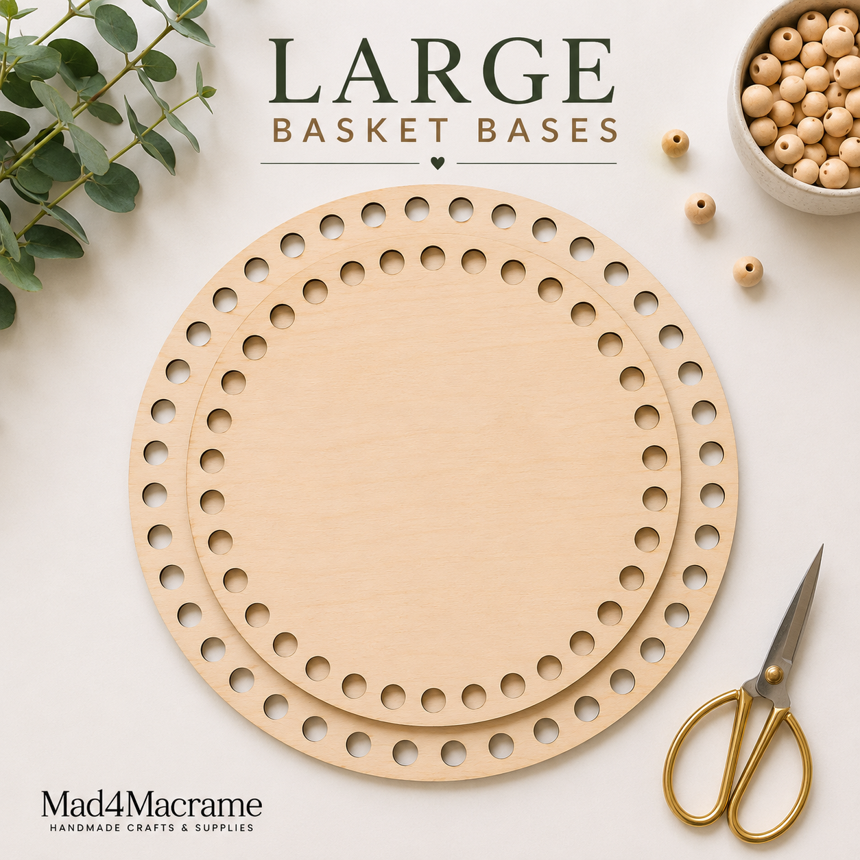 Large Wooden Basket Bases | 10” & 12” Round | 10mm Holes
