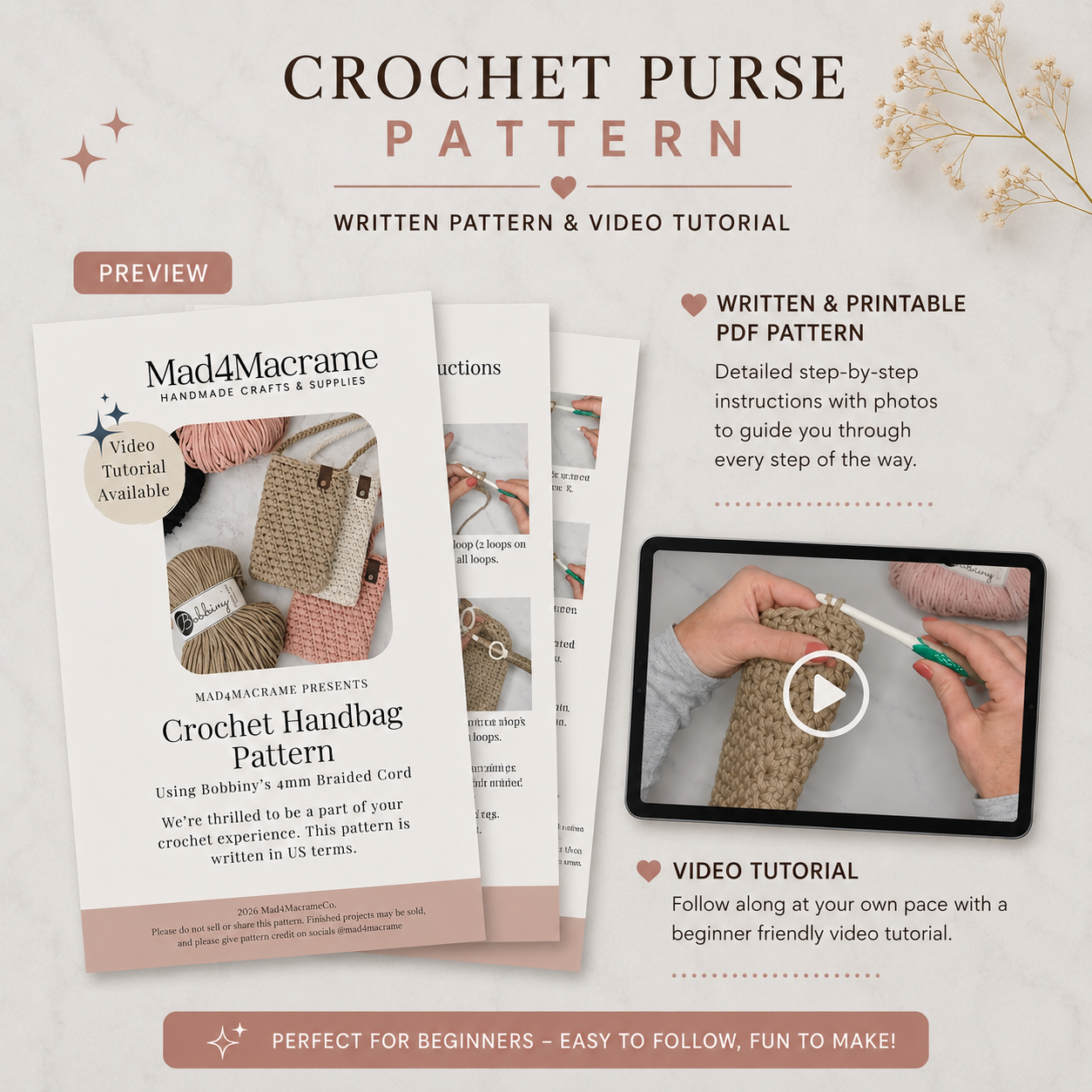 Easy Crochet Purse Pattern | PDF + Video Tutorial