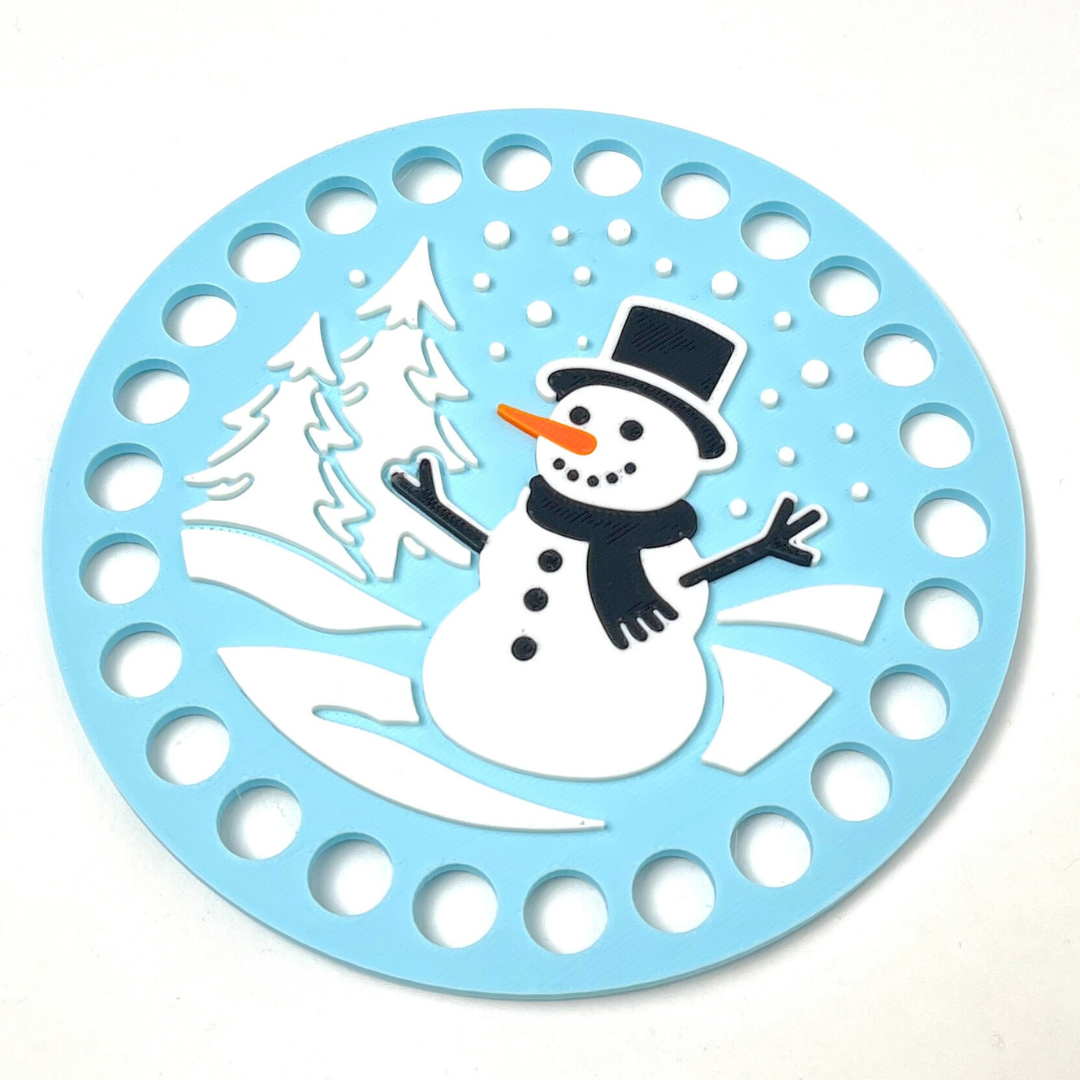 Snowman Scene Base for Basket Coiling and Crochet 5-inch